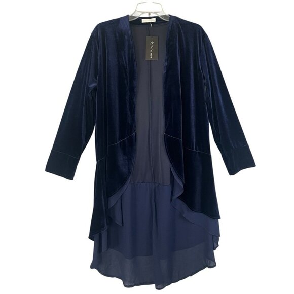 R. Vivimos Jackets & Blazers - R. VIVIMOS Blue Velvet and Chiffon Jacket Duster Witchy Cloak Size Large